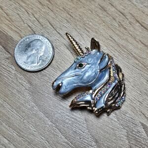 Shimmering Unicorn Head Brooch with Rhinestone Mane